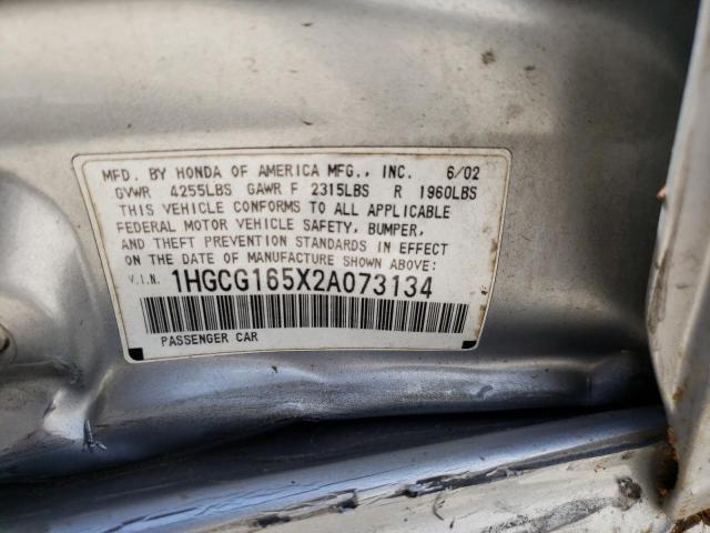 1HGCG165X2A073134 - 2002 HONDA ACCORD EX SILVER photo 12