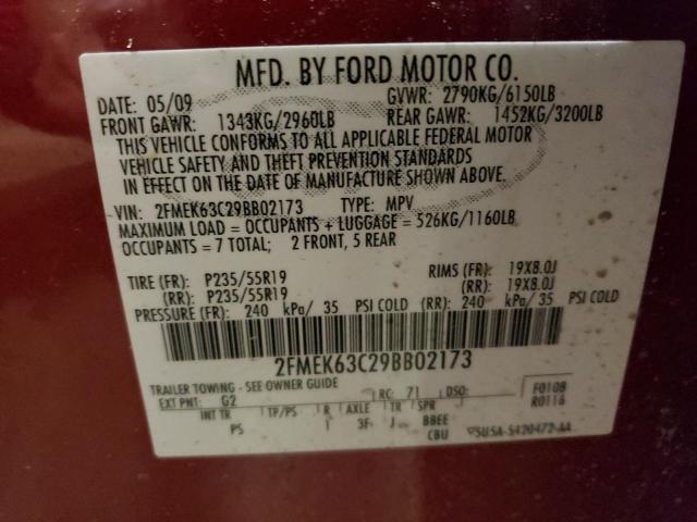 2FMEK63C29BB02173 - 2009 FORD FLEX LIMITED RED photo 12