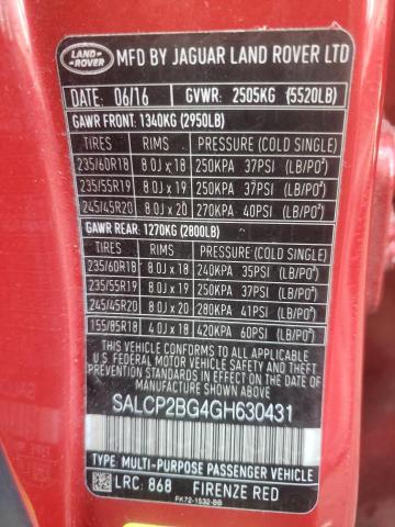 SALCP2BG4GH630431 - 2016 LAND ROVER DISCOVERY SE RED photo 13