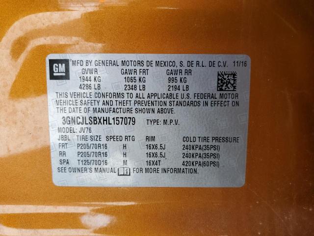 3GNCJLSBXHL157079 - 2017 CHEVROLET TRAX 1LT ORANGE photo 13