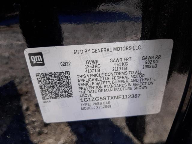 1G1ZG5STXNF112387 - 2022 CHEVROLET MALIBU RS BLACK photo 12