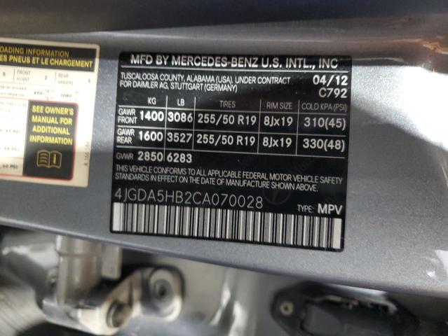 4JGDA5HB2CA070028 - 2012 MERCEDES-BENZ ML 350 4MATIC SILVER photo 13