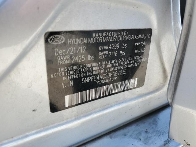 5NPEB4AC2DH667239 - 2013 HYUNDAI SONATA GLS SILVER photo 12