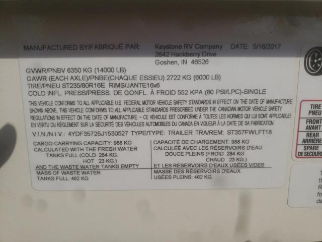 4YDF35725J1530527 - 2018 KEYSTONE SPRINTER WHITE photo 10