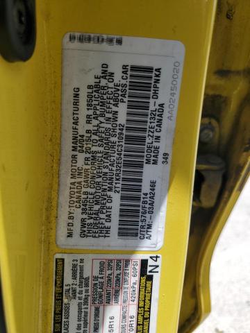 2T1KR32E54C310942 - 2004 TOYOTA COROLLA MA XR YELLOW photo 12