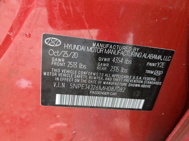 5NPEJ4J26MH087082 - 2021 HYUNDAI SONATA SEL PLUS RED photo 12