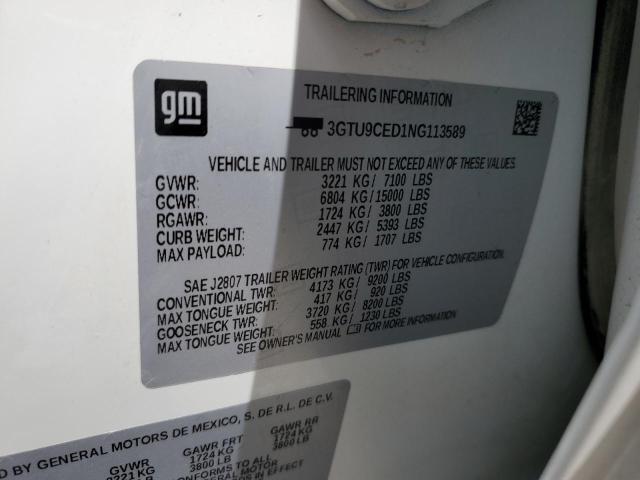 3GTU9CED1NG113589 - 2022 GMC SIERRA LIM K1500 ELEVATION WHITE photo 13