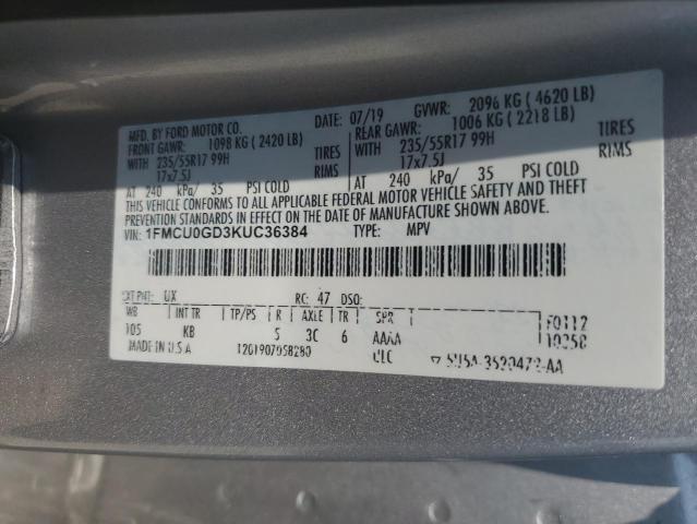 1FMCU0GD3KUC36384 - 2019 FORD ESCAPE SE SILVER photo 13