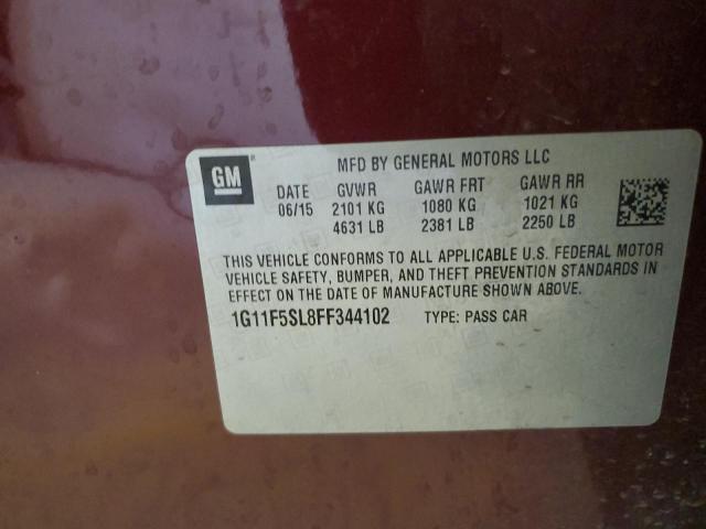 1G11F5SL8FF344102 - 2015 CHEVROLET MALIBU LTZ Bordo foto 12