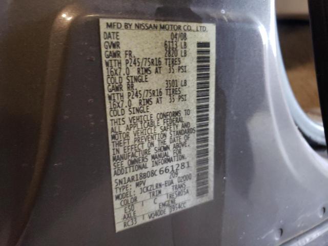 5N1AR18B08C661281 - 2008 NISSAN PATHFINDER S TAN photo 14