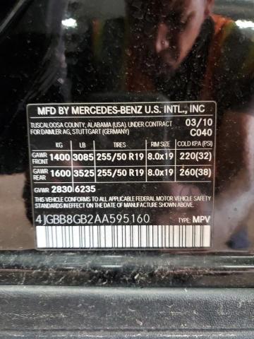 4JGBB8GB2AA595160 - 2010 MERCEDES-BENZ ML 350 4MATIC BLACK photo 12