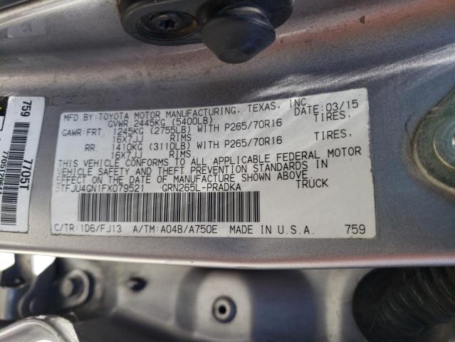 5TFJU4GN1FX079521 - 2015 TOYOTA TACOMA DOUBLE CAB PRERUNNER SILVER photo 12