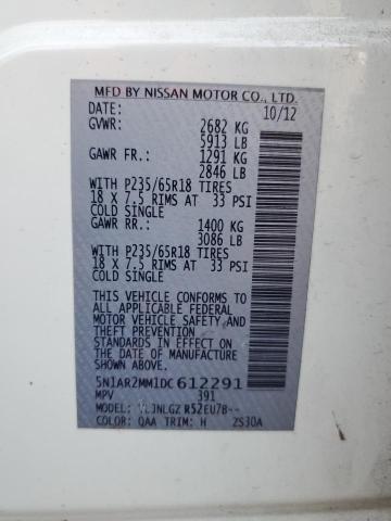 5N1AR2MM1DC612291 - 2013 NISSAN PATHFINDER S WHITE photo 13