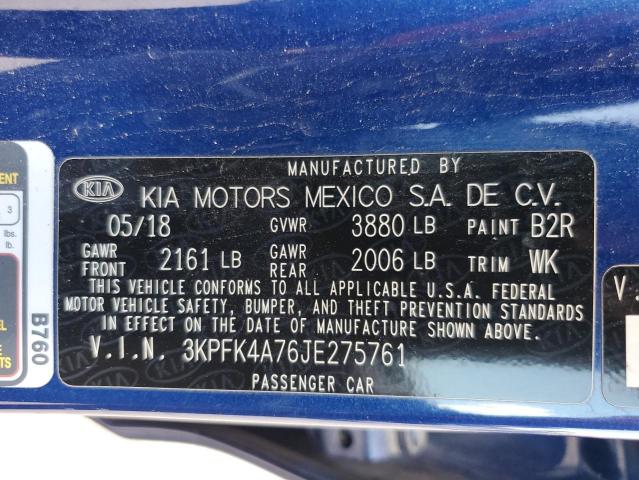 3KPFK4A76JE275761 - 2018 KIA FORTE LX BLUE photo 12