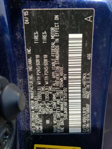 5TDJKRFH8FS159192 - 2015 TOYOTA HIGHLANDER XLE Կապույտ լուսանկար 14