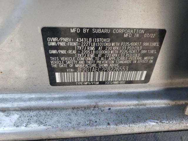 JF2GTAEC2P8226553 - 2023 SUBARU CROSSTREK PREMIUM ვერცხლისფერი ფოტო 14