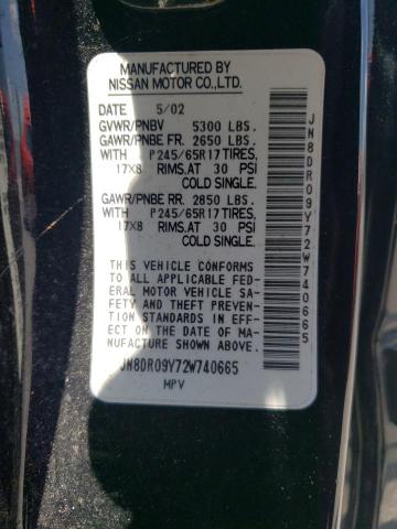 JN8DR09Y72W740665 - 2002 NISSAN PATHFINDER LE BLACK photo 12