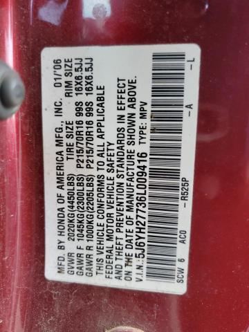 5J6YH27736L009416 - 2006 HONDA ELEMENT EX MAROON photo 12