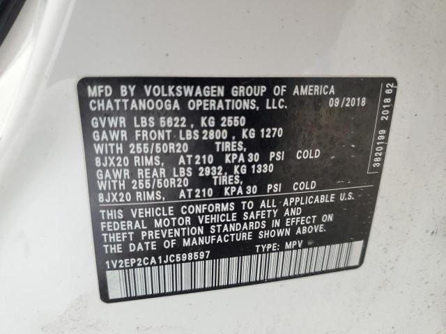1V2EP2CA1JC598597 - 2018 VOLKSWAGEN ATLAS SEL Ağ foto 13
