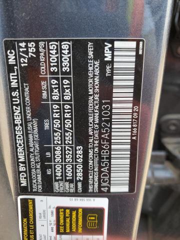 4JGDA5HB6FA521031 - 2015 MERCEDES-BENZ ML 350 4MATIC GRAY photo 12