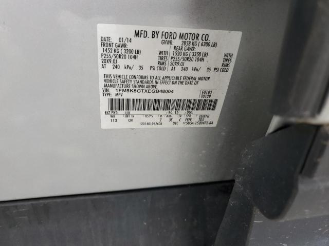 1FM5K8GTXEGB48004 - 2014 FORD EXPLORER SPORT SILVER photo 13