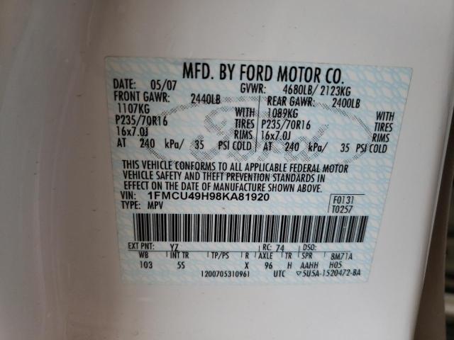 1FMCU49H98KA81920 - 2008 FORD ESCAPE HEV WHITE photo 13