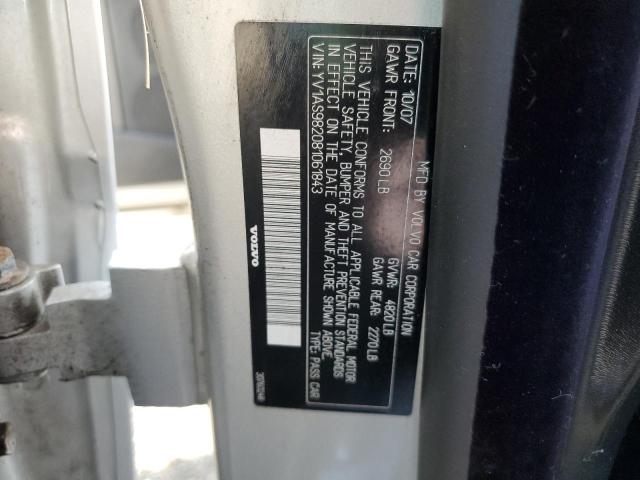 YV1AS982081061843 - 2008 VOLVO S80 3.2 SILVER photo 12