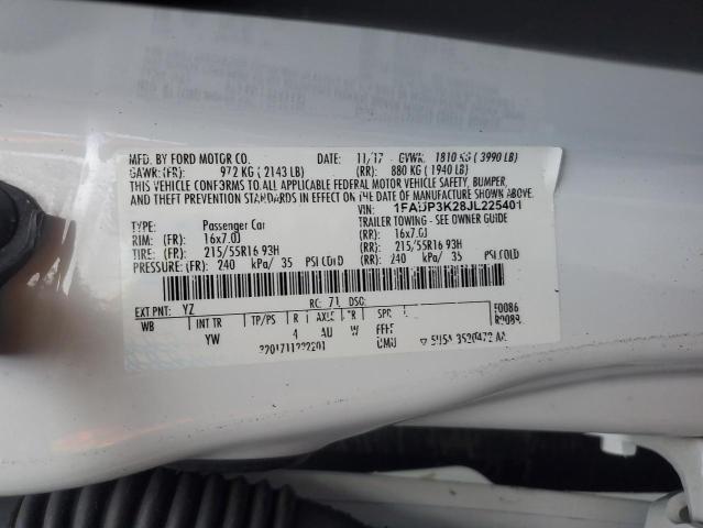 1FADP3K28JL225401 - 2018 FORD FOCUS SE WHITE photo 12