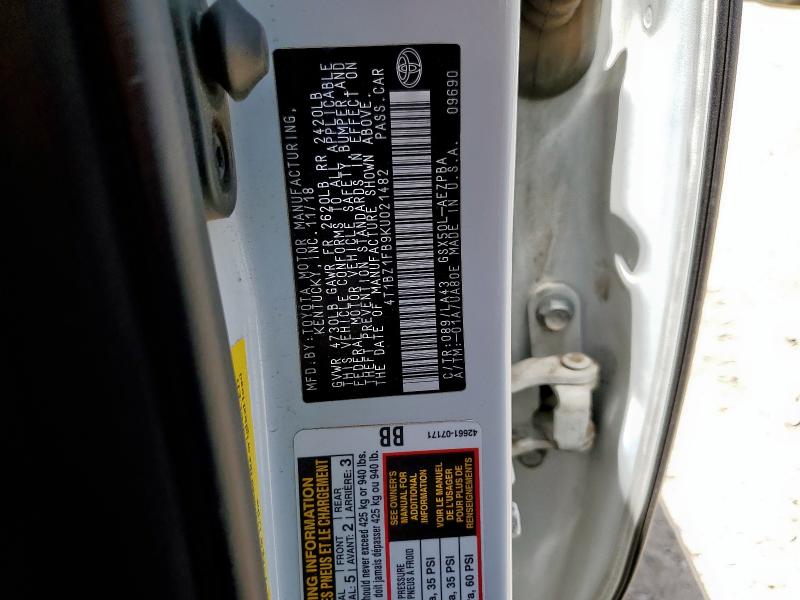 4T1BZ1FB9KU021482 - 2019 TOYOTA AVALON XLE Սպիտակ լուսանկար 12