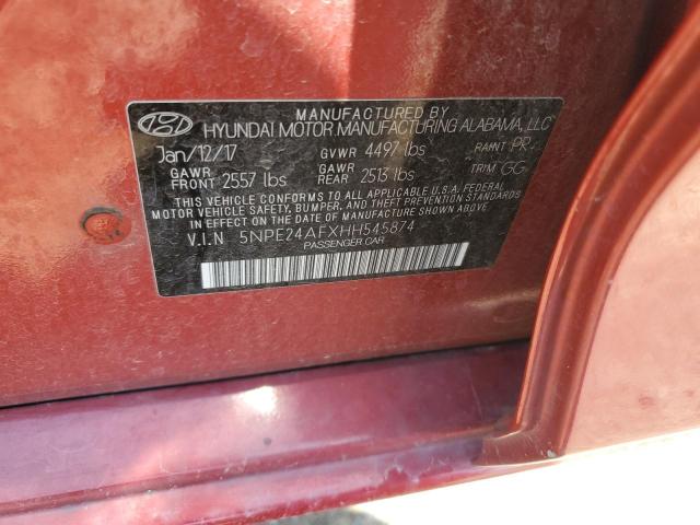 5NPE24AFXHH545874 - 2017 HYUNDAI SONATA SE RED photo 12