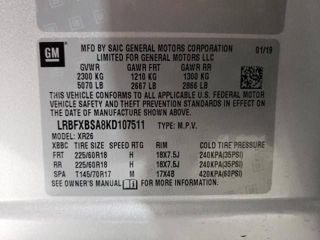 LRBFXBSA8KD107511 - 2019 BUICK ENVISION PREFERRED SILVER photo 13