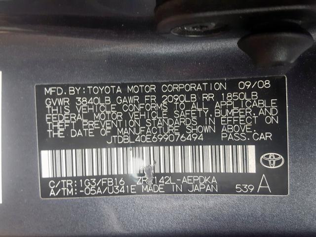 JTDBL40E699076494 - 2009 TOYOTA COROLLA BASE  照片 10