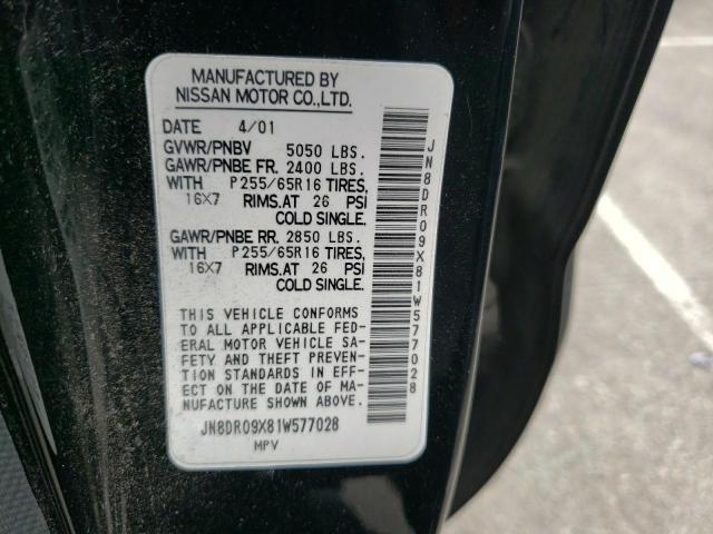 JN8DR09X81W577028 - 2001 NISSAN PATHFINDER LE BLACK photo 13