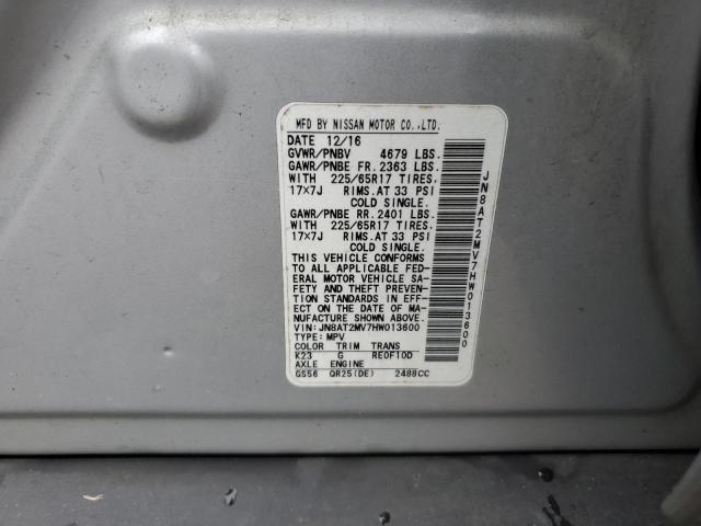 JN8AT2MV7HW013600 - 2017 NISSAN ROGUE S ვერცხლისფერი ფოტო 13