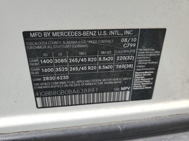 4JGBB8GB0BA638881 - 2011 MERCEDES-BENZ ML 350 4MATIC WHITE photo 13