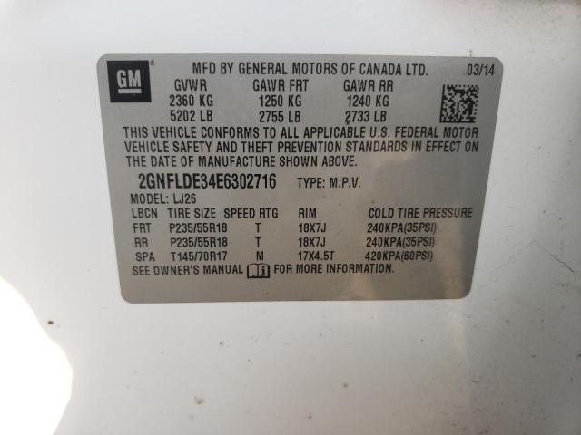 2GNFLDE34E6302716 - 2014 CHEVROLET EQUINOX LTZ WHITE photo 12