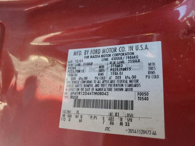 4F4YR12D44TM08043 - 2004 MAZDA B2300 RED photo 12
