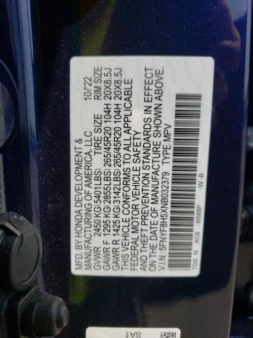 5FNYF8H5XNB032379 - 2022 HONDA PASSPORT EXL ლურჯი ფოტო 12