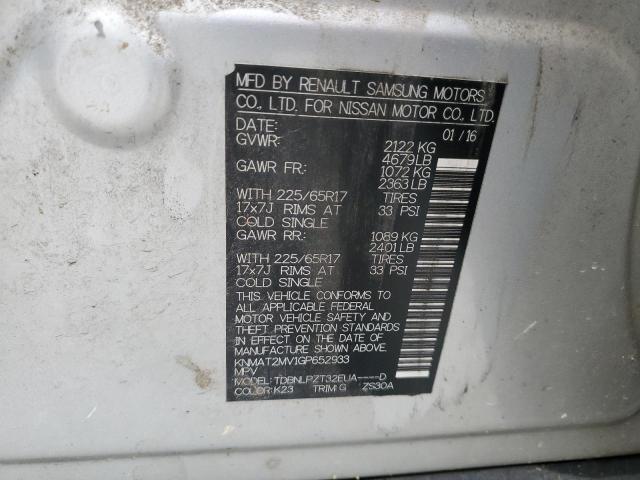 KNMAT2MV1GP652933 - 2016 NISSAN ROGUE S 银色 照片 14