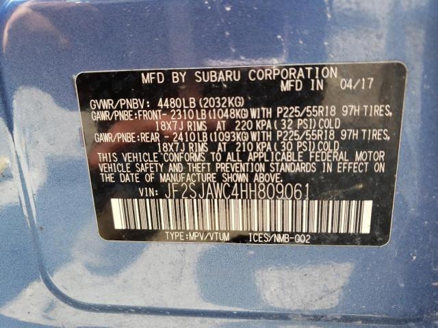 JF2SJAWC4HH809061 - 2017 SUBARU FORESTER 2.5I TOURING BLUE photo 14