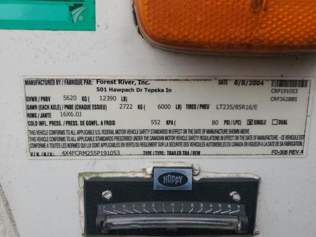 4X4FCRM255P191053 - 2005 FOREST RIVER CEDAR CREEK 白色 照片 10