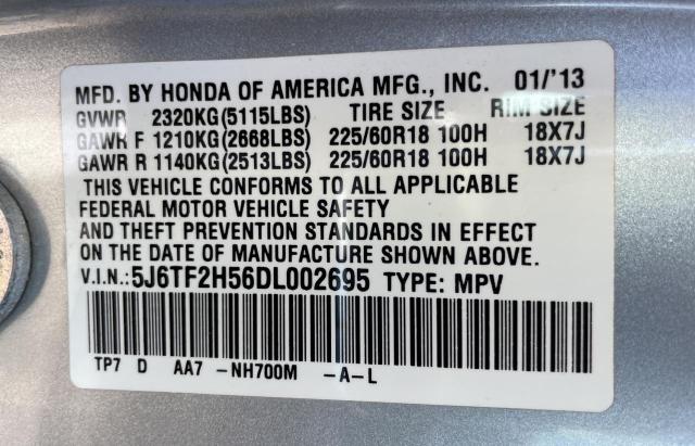 5J6TF2H56DL002695 - 2013 HONDA CROSSTOUR EXL SILVER photo 10