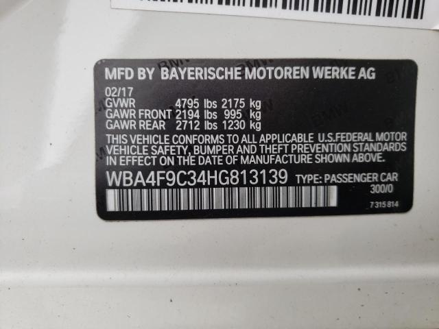 WBA4F9C34HG813139 - 2017 BMW 430XI GRAN COUPE WHITE photo 12
