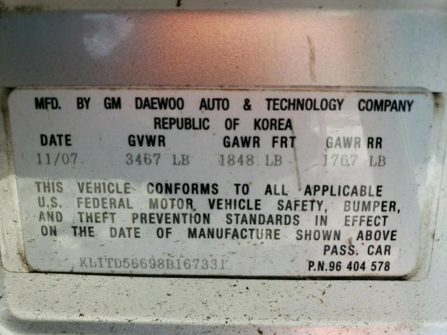 KL1TD56698B167331 - 2008 CHEVROLET AVEO BASE Gümüş foto 12