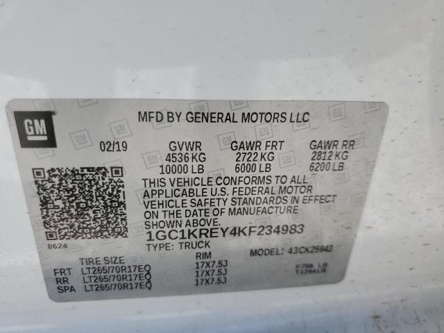 1GC1KREY4KF234983 - 2019 CHEVROLET SILV2500 4 K2500 HEAVY DUTY WHITE photo 12