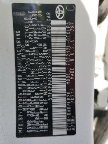 5YFEPMAE8MP180908 - 2021 TOYOTA COROLLA LE Սպիտակ լուսանկար 12