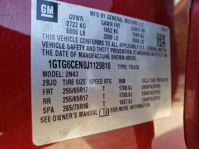 1GTG6CEN0J1129810 - 2018 GMC CANYON SLE BURGUNDY photo 13