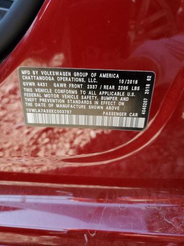 1VWLA7A3XKC003787 - 2019 VOLKSWAGEN PASSAT WOLFSBURG RED photo 13