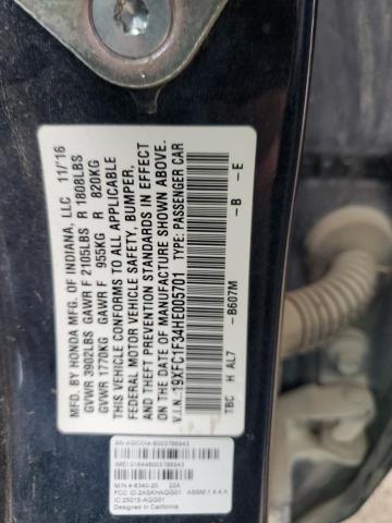 19XFC1F34HE005701 - 2017 HONDA CIVIC EX BLUE photo 12