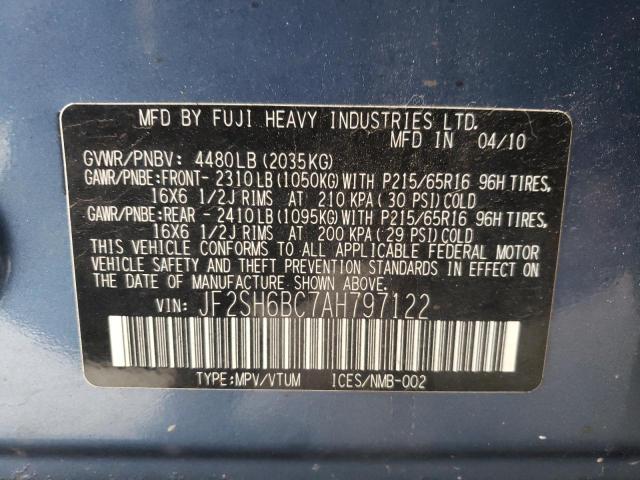 JF2SH6BC7AH797122 - 2010 SUBARU FORESTER XS Mavi foto 12